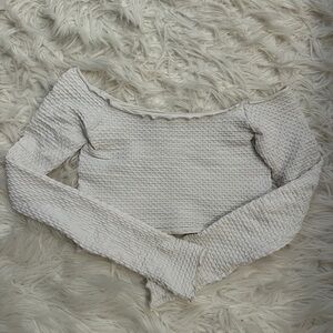 Free People Intimately White Textured Long Sleeve Crop Top